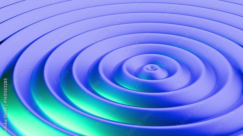 Abstract 3D rendering of concentric circular stripes with a smooth ripple effect in blue and green, evoking motion and energy. Abstract 3D rendering of concentric circular stripes with a smooth ripple effect in blue and green, evoking motion and energy.