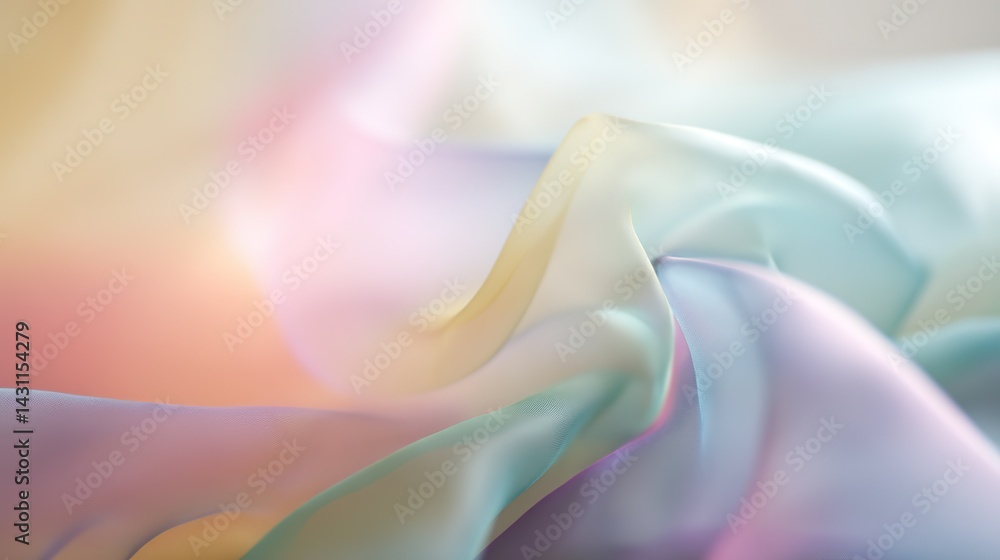 Obraz premium Close-up of pastel-colored fabrics in pink, orange, lavender that gently drape and create folds of depth and texture is perfect for elegance and ethereal beauty in design projects.