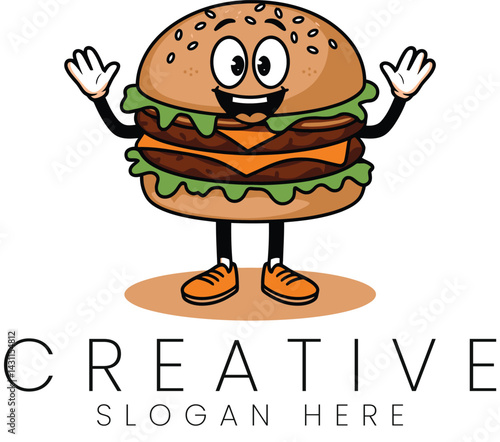 Happy Burger Character Mascot Design Cute Food Illustration bun fun menu logo icon meal   