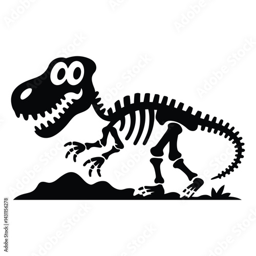 Fossil Dig Doodle funny, Silhouette, Vector, Icon, Logo, White Background.