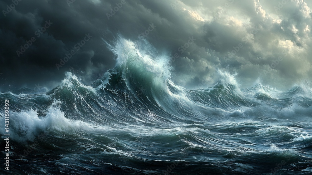 Fototapeta premium Oceanic Storm: Dramatic Waves Under a Turbulent Sky