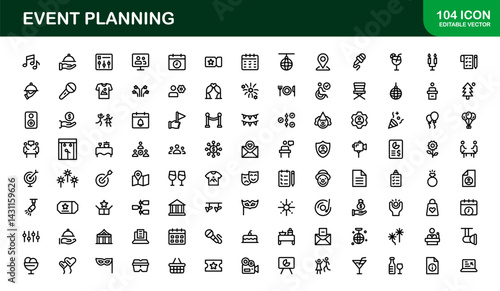 Event Planning Icons Collection for Professional Organizers and Designers – Perfect for Weddings, Parties, Corporate Events, and Celebrations