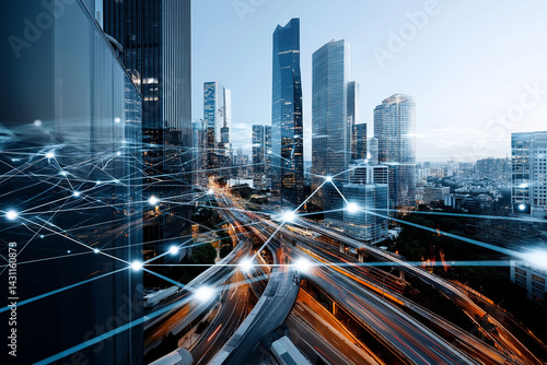 SASE. Secure Access Service Edge data encryption infrastructure. Network protection zero trust. Edge computing. Cloud security. High-tech city infrastructure powered by edge computing technology.