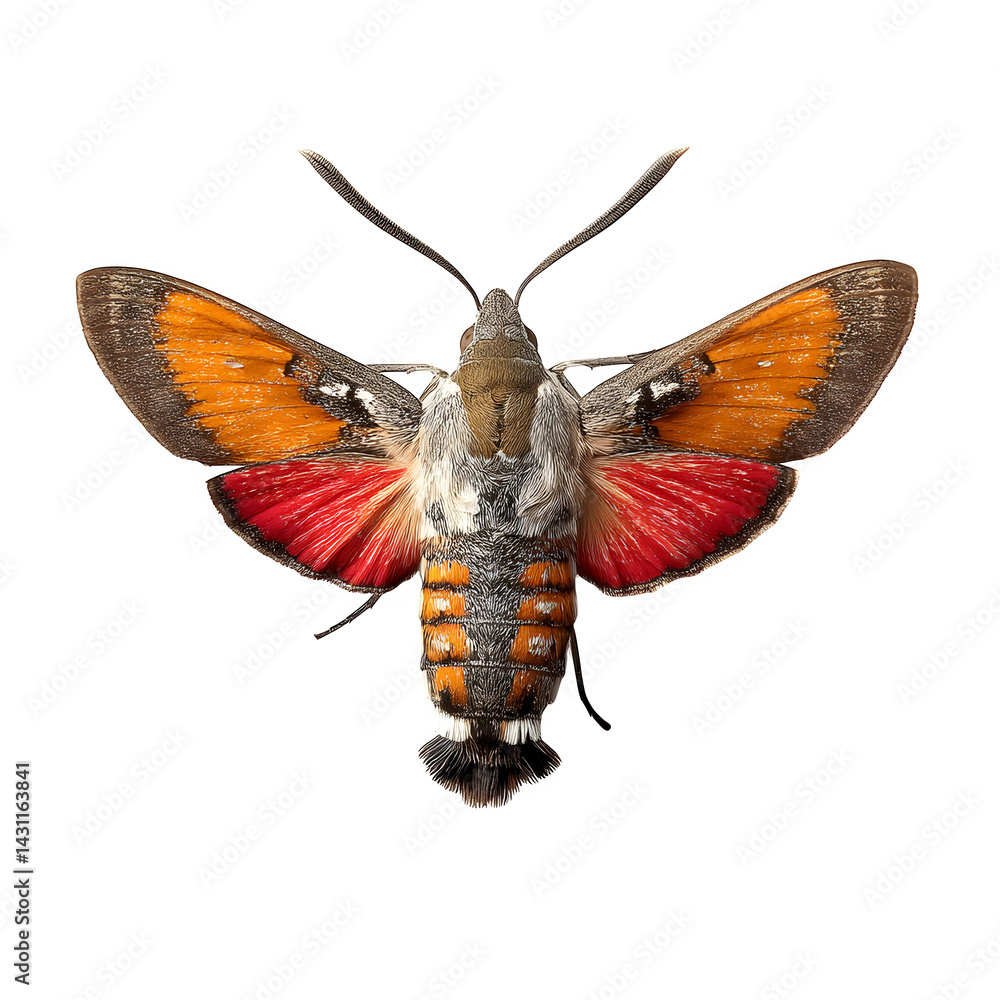Obraz premium Hummingbird hawk-moth (Macroglossum stellatarum) isolated on white, top view --v 7.0