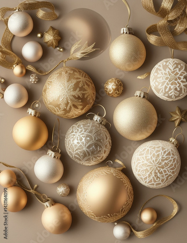 Elegant Gold and White Christmas Ornaments