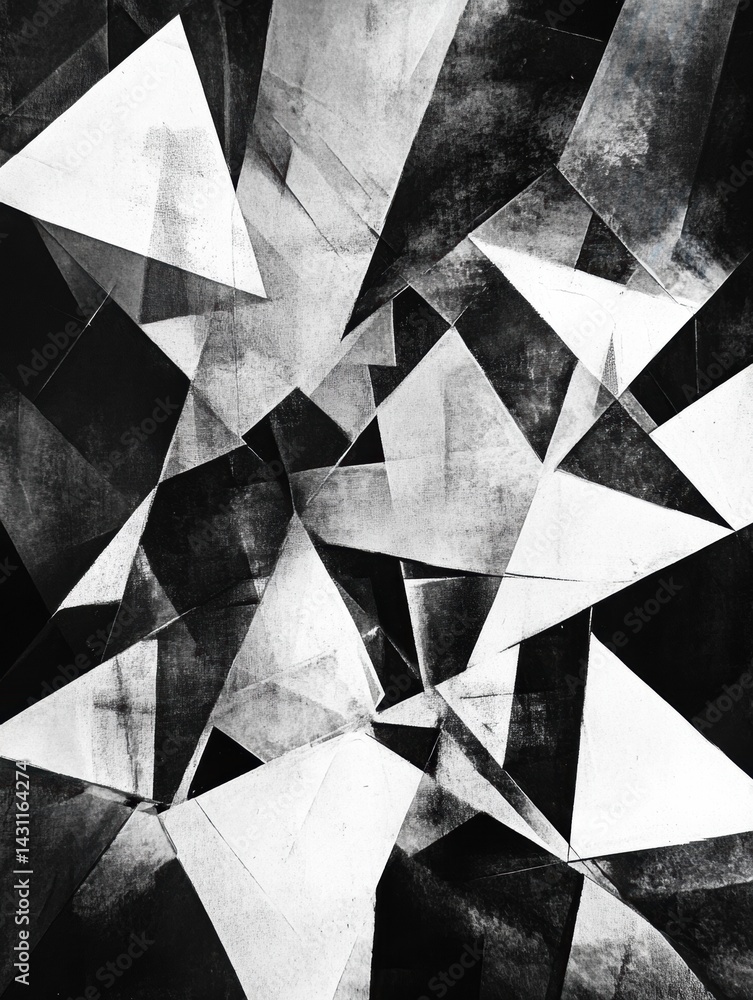 Explore Abstract Cubism in Black and White With Fragmented Geometric Shapes Presenting Dynamic Contrasts and Innovative Artistry Generative AI