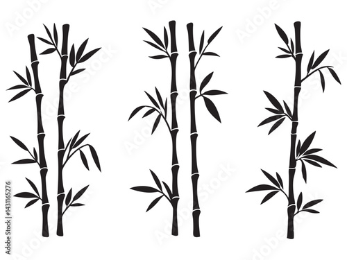 set of bamboo vector silhouette