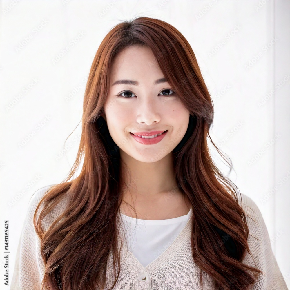 Fototapeta premium 日本人,女性,20代,満面の笑み,シンプルな白い背景,Simple white background,Japanese,Female,Twenties,Beaming