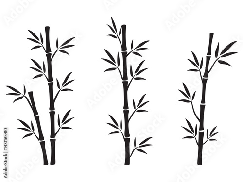 set of bamboo vector silhouette
