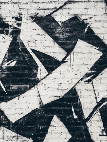 Obraz na płótnie Urban Black and White Graffiti Artwork on Brick Wall Showcasing Bold Lines and Contrast in a City Setting Generative AI w salonie