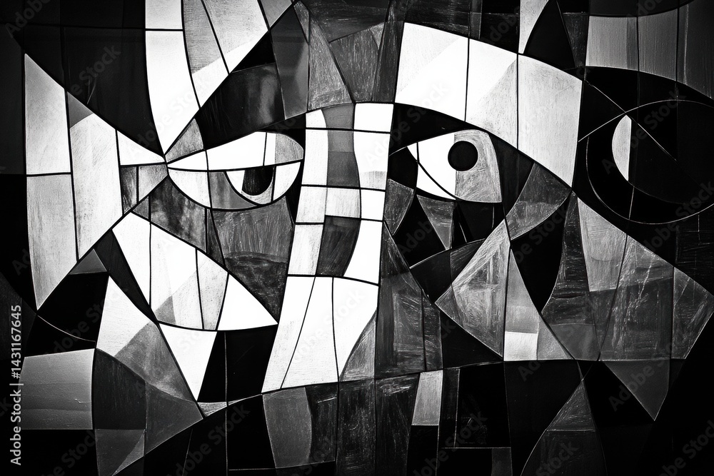 Fragmented Perspectives Reveal Emotion in Black and White Cubism Through Geometric Shapes and Bold Contrasts Generative AI