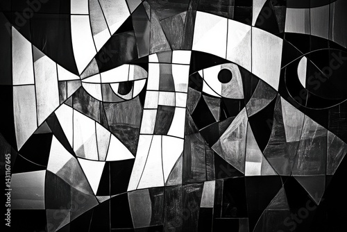 Obraz na płótnie Fragmented Perspectives Reveal Emotion in Black and White Cubism Through Geometric Shapes and Bold Contrasts Generative AI w salonie