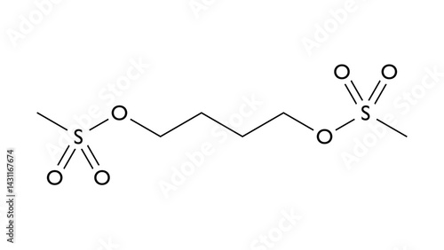 busulfan molecule, structural chemical formula, ball-and-stick model, isolated image antineoplastic agents photo