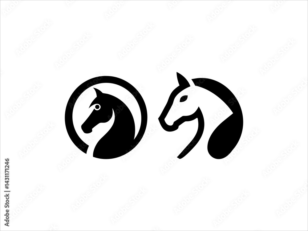 A clean, minimalist silhouette of a horse's head within a crescent moon shape. A clean, minimalist silhouette of a horse's head within a crescent moon shape.
