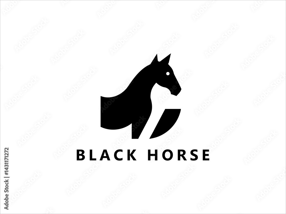Fototapeta premium A clean, minimalist silhouette of a horse's head within a crescent moon shape.
