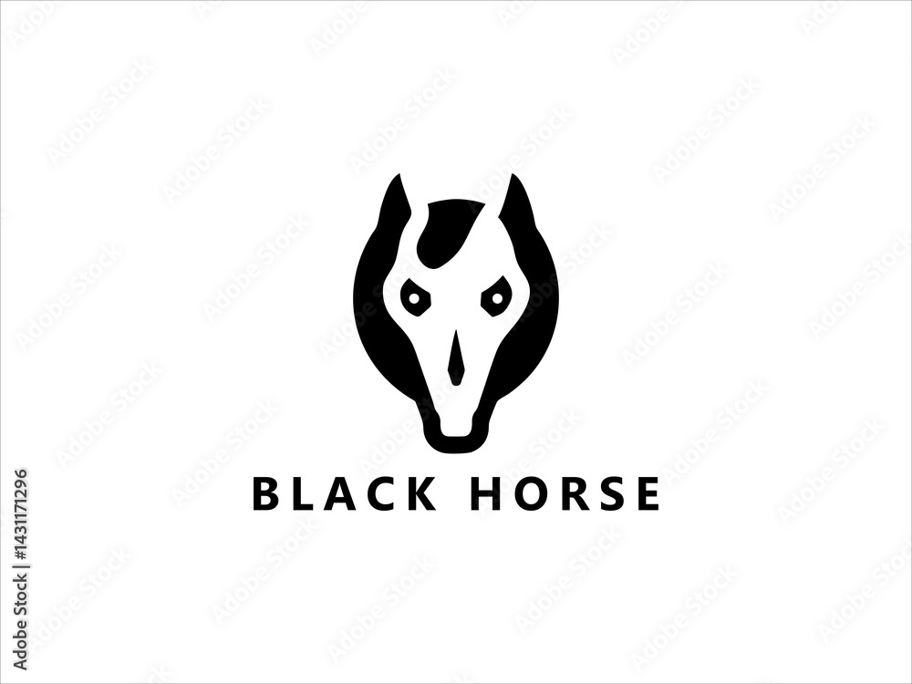 Obraz premium A clean, minimalist silhouette of a horse's head within a crescent moon shape.