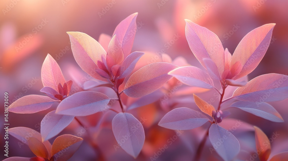 Naklejka premium Delicate pink leaves bathed in warm sunlight