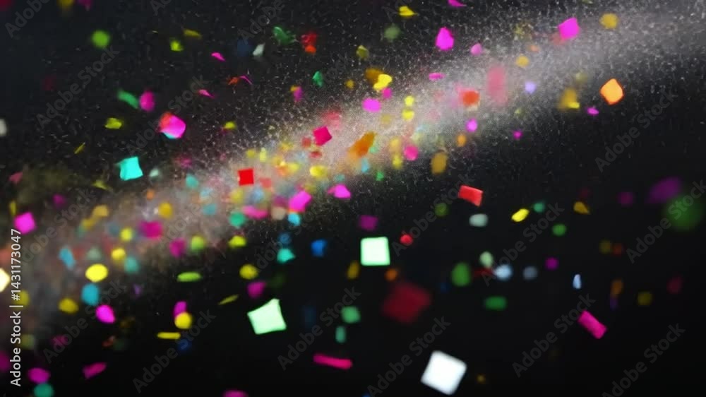 Colorful confetti creates festive atmosphere filled with joy and celebration, as vibrant pieces shimmer against dark background, perfect for any party or special event. Colorful confetti creates festive atmosphere filled with joy and celebration, as vibrant pieces shimmer against dark background, perfect for any party or special event.