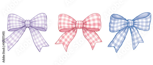 Coquette Gingham Bow Vintage Feminine Aesthetic Watercolor Elements