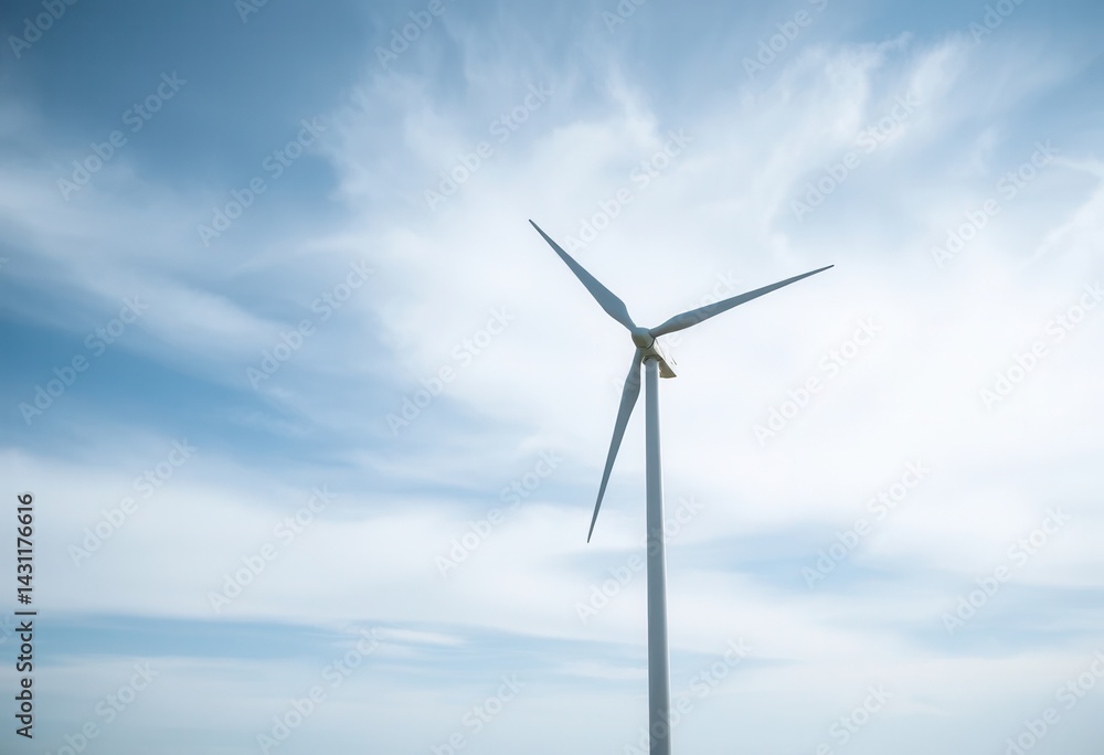 Single Wind Turbine Energy Generator Rotating Against a Cloudy Sky Renewable Power Source Single Wind Turbine Energy Generator Rotating Against a Cloudy Sky Renewable Power Source
