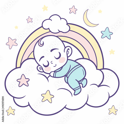 baby mascot logo sleeping cloud comfortably. Sweet dream illustrations. cute baby sleep