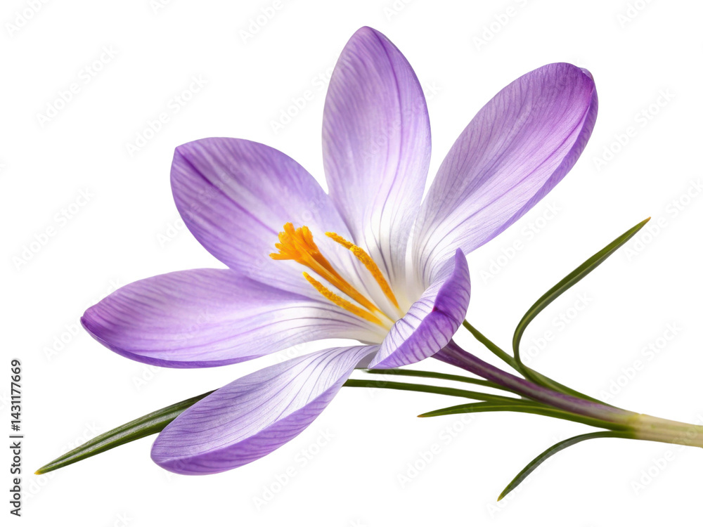 Fototapeta premium Crocus flower blooms beautifully with delicate purple petals and vibrant yellow stamens, symbolizing arrival of spring and renewal