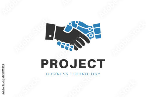 handshake with robot logo design for collaboration with artificial intelligence design concept
