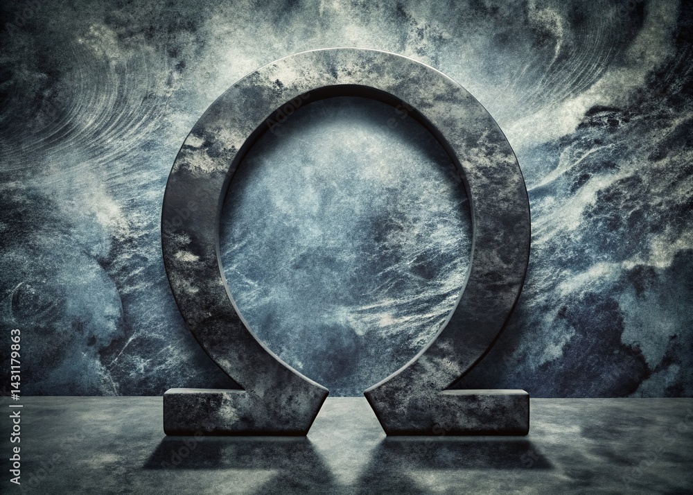 Black Omega Symbol: Double Exposure Abstract Stock Photo