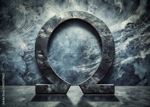 Black Omega Symbol: Double Exposure Abstract Stock Photo