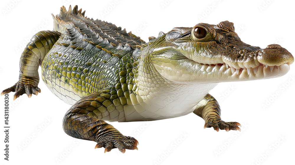 Fototapeta premium Captivating Alligator: A close-up view of a magnificent alligator showcasing its rugged scales, intense gaze, and powerful jaws. An impressive testament to the beauty of nature.