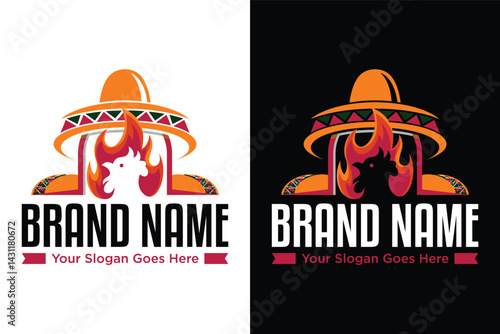 emblem sombrero fire hot chicken tacos mexican food illustration vector logo design