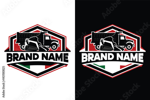 emblem badge skid steer dump truck illustration vector logo design