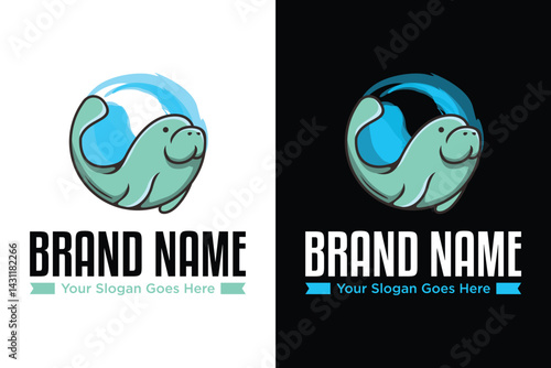 simple manatee mascot illustration vector logo design