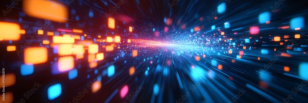 抽象的なデジタルデータストリーム 未来的な技術空間のカラフルな光と光の粒子 抽象的なデジタルデータストリーム 未来的な技術空間のカラフルな光と光の粒子