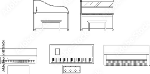 silhouette design vector illustration sketch of musical instrument piano for refreshing 
