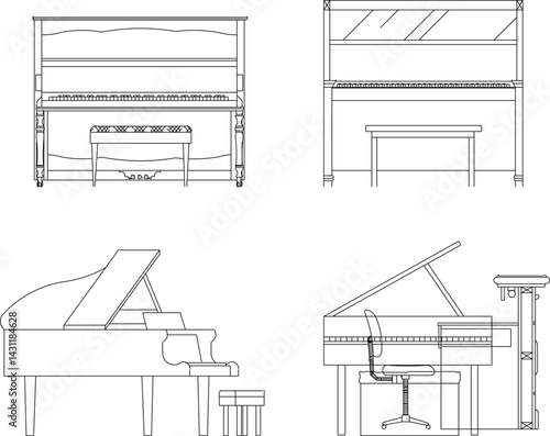 silhouette design vector illustration sketch of musical instrument piano for refreshing 