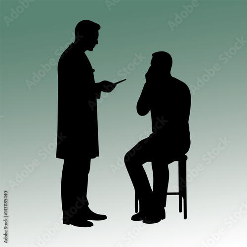 vector illustration of a silhouette of a male doctor discussing with his patient about the patient's illness.