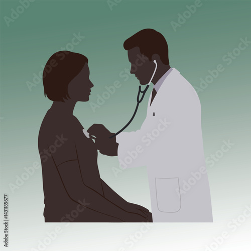 vector illustration of a silhouette of a doctor examining a patient with a stethoscope