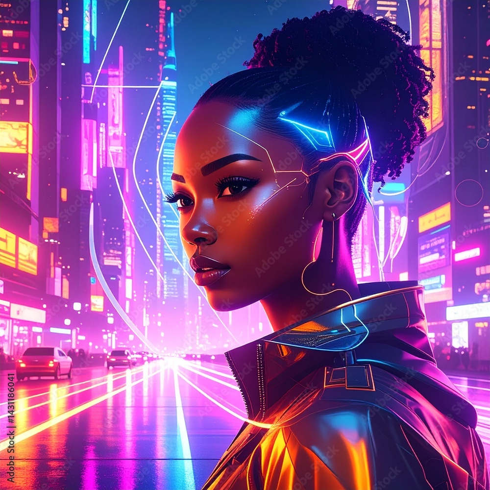 cyberpunk portrait of beautiful young african amercian girl with beautiful eyes , close up portrait cyberpunk portrait of beautiful young african amercian girl with beautiful eyes , close up portrait