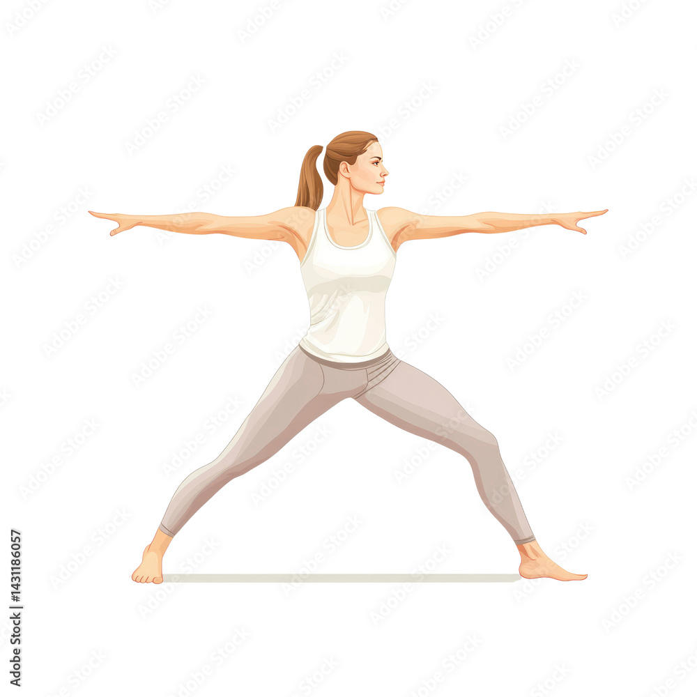 Fototapeta premium Woman Practicing Virabhadrasana II Yoga Pose, Warrior Two Pose