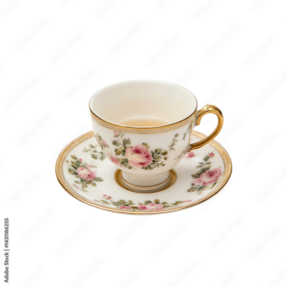 Fototapeta premium Elegant Teacup and Saucer with Floral Design