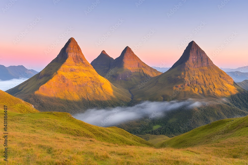 Naklejka premium Majestic Sunrise over Four Pointed Peaks Scenic Mountain Range Landscape