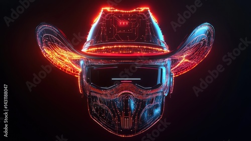 Futuristic cowboy head with glowing circuitry