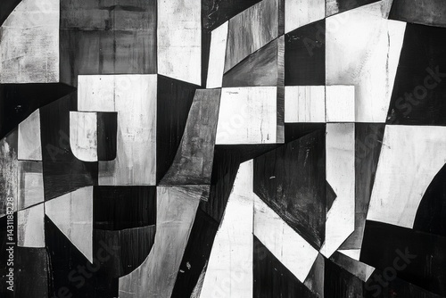 Exploring Geometric Shapes and Contrasts in Black and White Abstract Cubism Art Generative AI