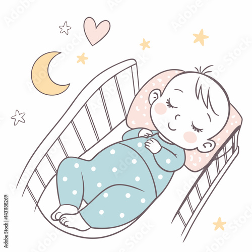 Infant baby boy sleeping, isolated babies on white background, flat vector illustration,nursery,baby showe, Design for prints, fabrics and textiles