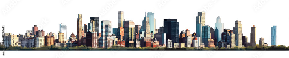 Vibrant City Skyline with Modern Architecture and Lush Greenery During Daylight on transparent background Vibrant City Skyline with Modern Architecture and Lush Greenery During Daylight on transparent background