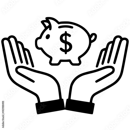 Silhouette of Hands Holding Piggy Bank with Dollar Sign - Financial Security Concept