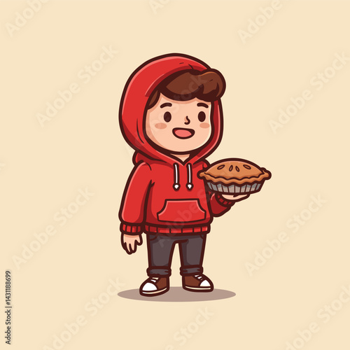 Boy with Hoodie and Pie (Light Tan)