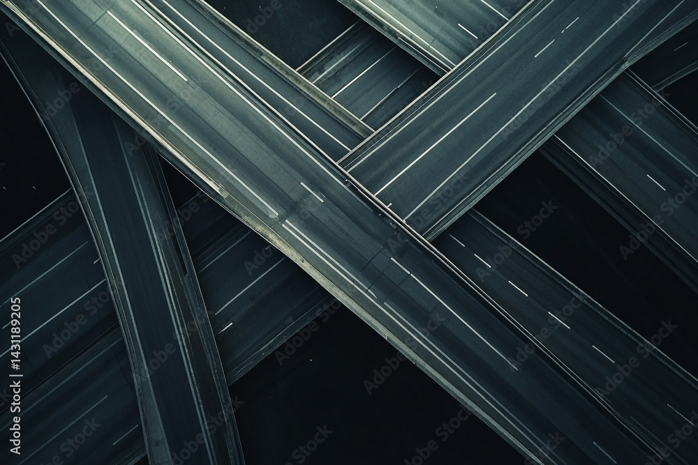 Obraz premium Aerial view of highway interchange complex roads lanes and bridges