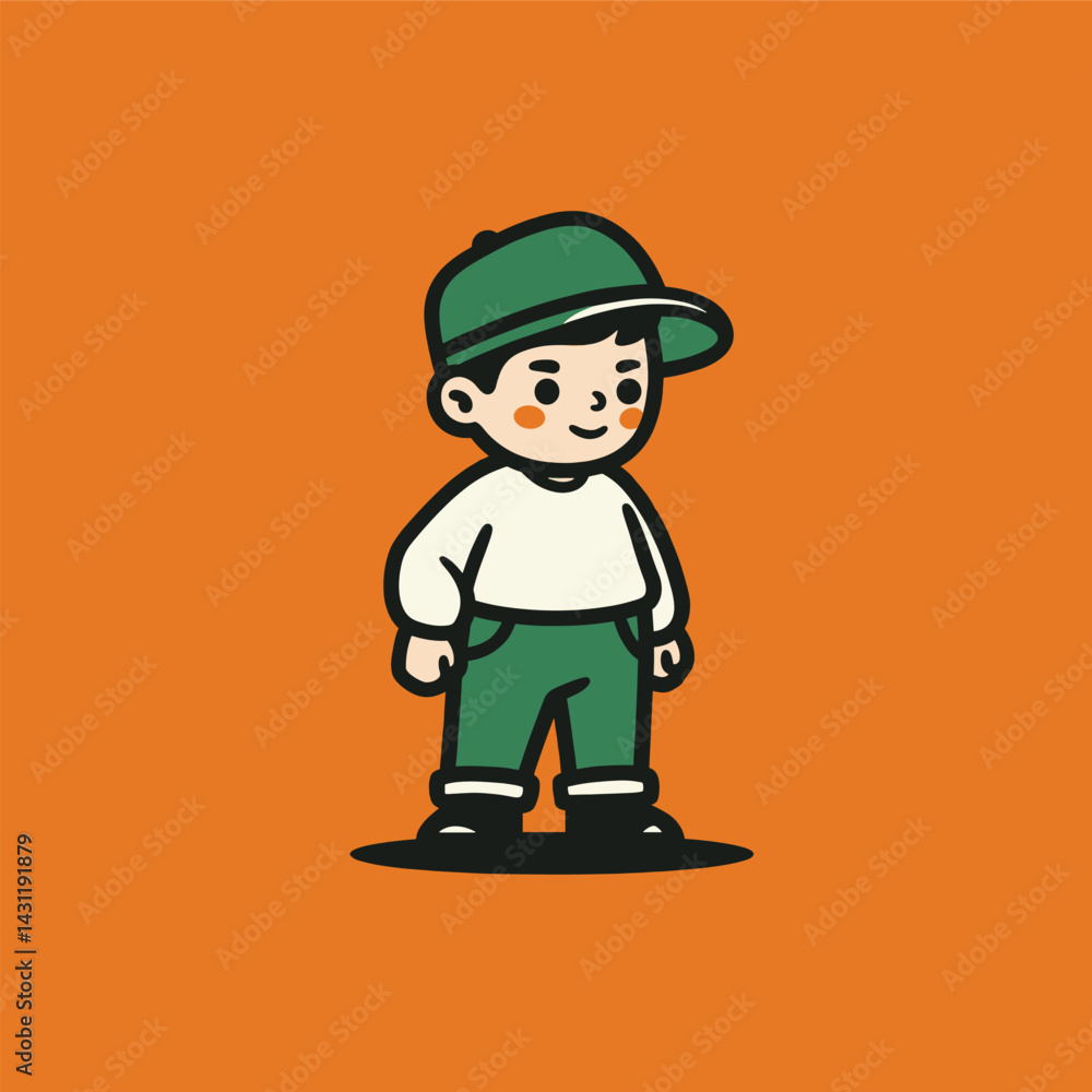 Boy in Green Cap on Orange Background Boy in Green Cap on Orange Background